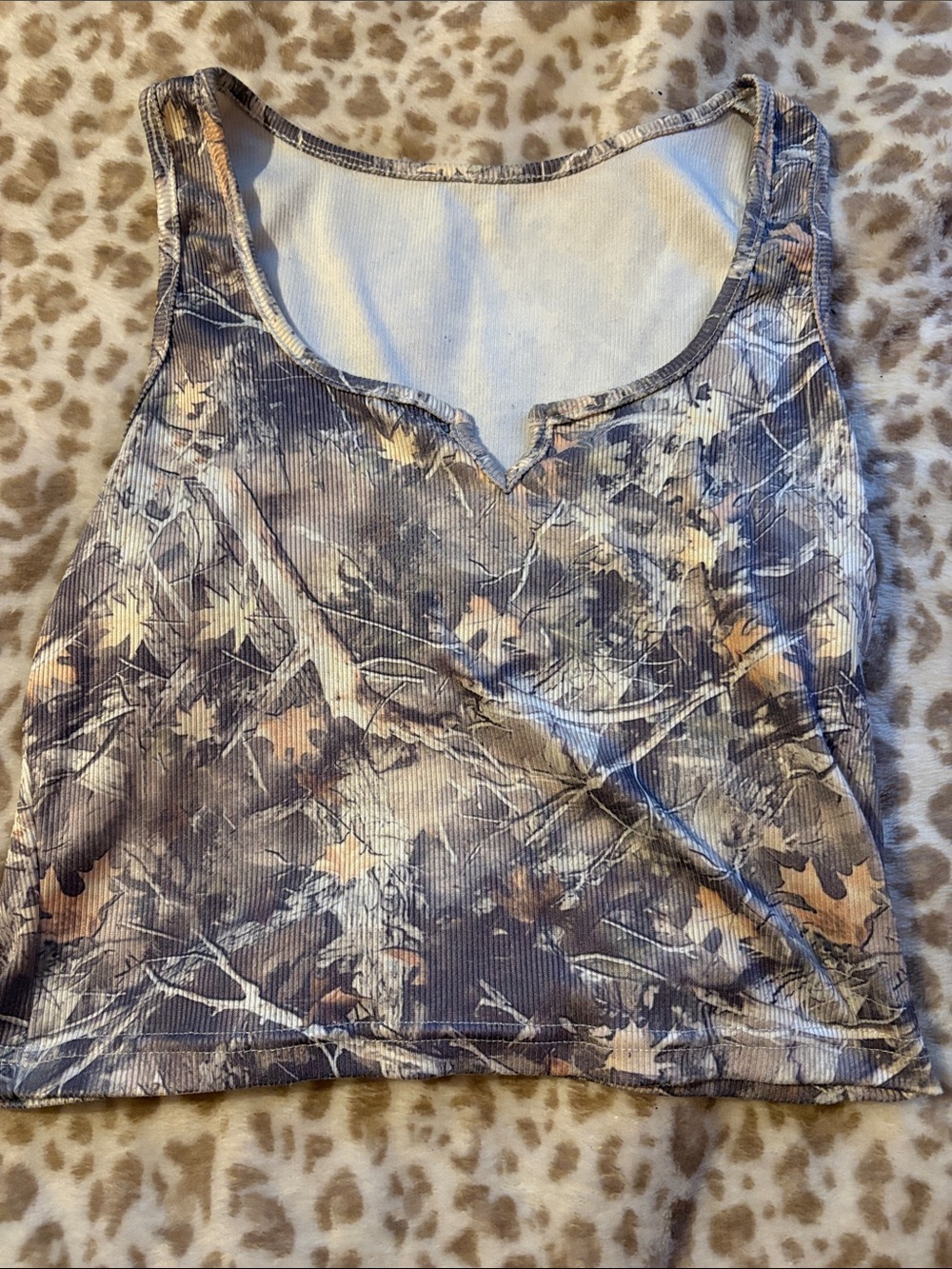 SHEIN Blue & Tan Floral Camo Ribbed Tank